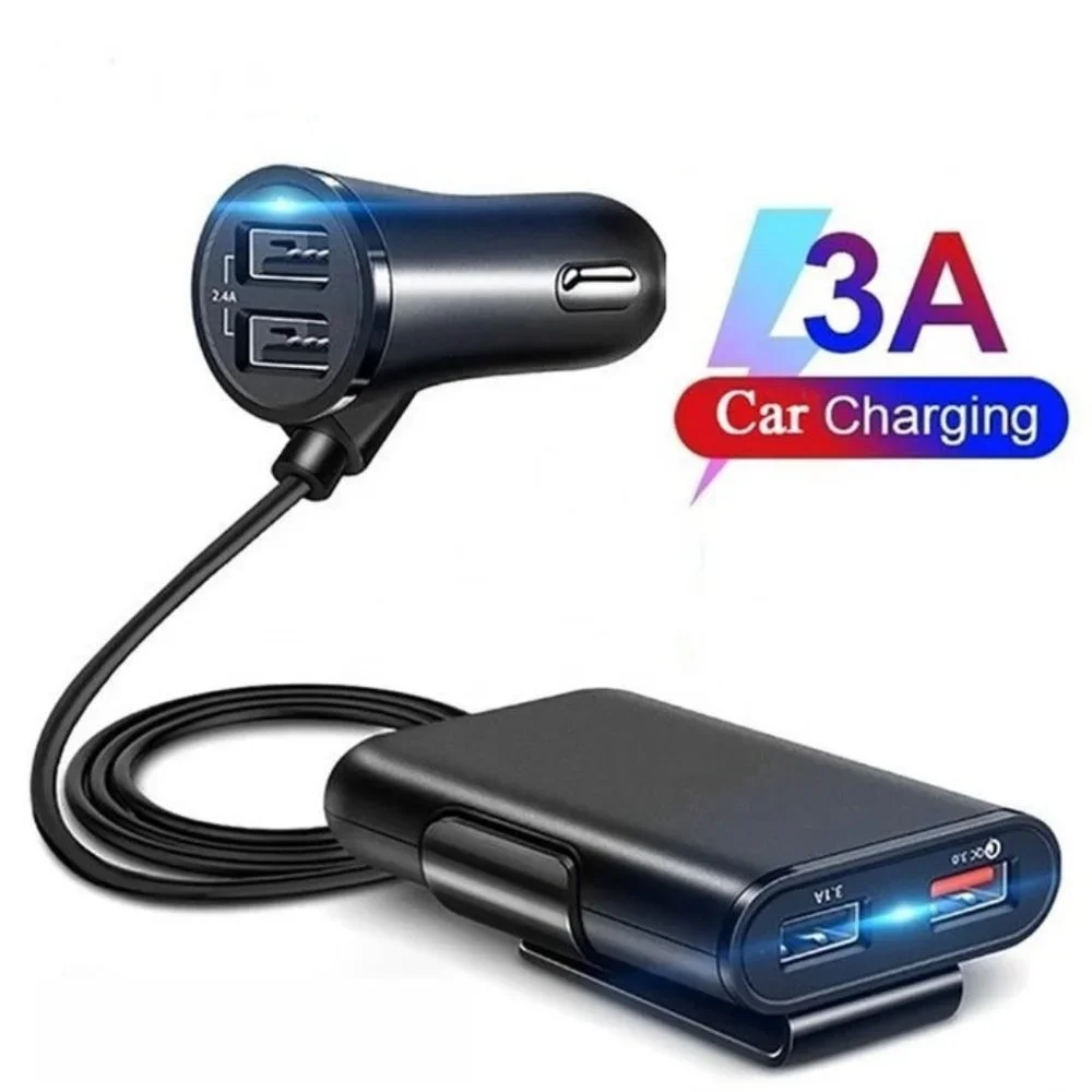 4 USB Car Charger 60W QC 3.0 Front Back Seat Adapter Portable quick charge 3.0